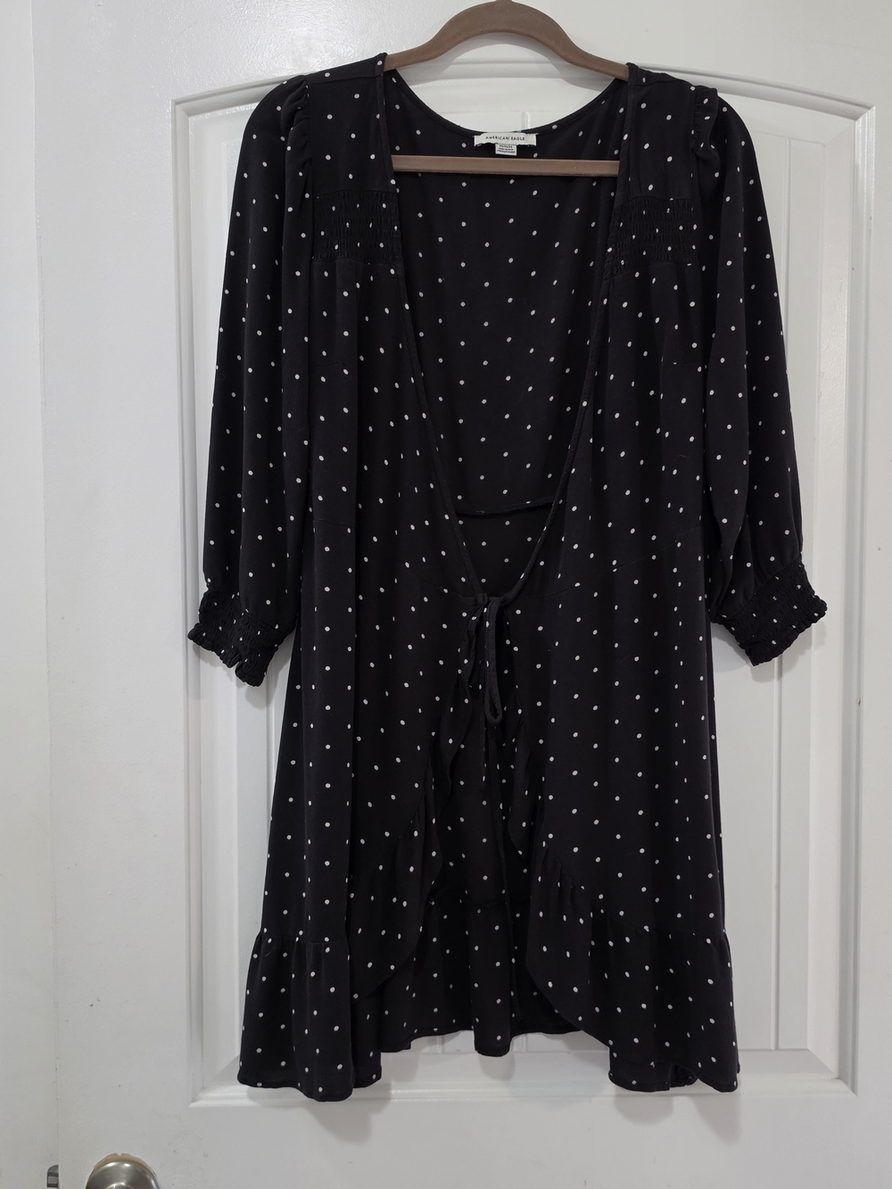 American Eagle Outfitters Black Polka Dot Tie-Front Dress Size Med